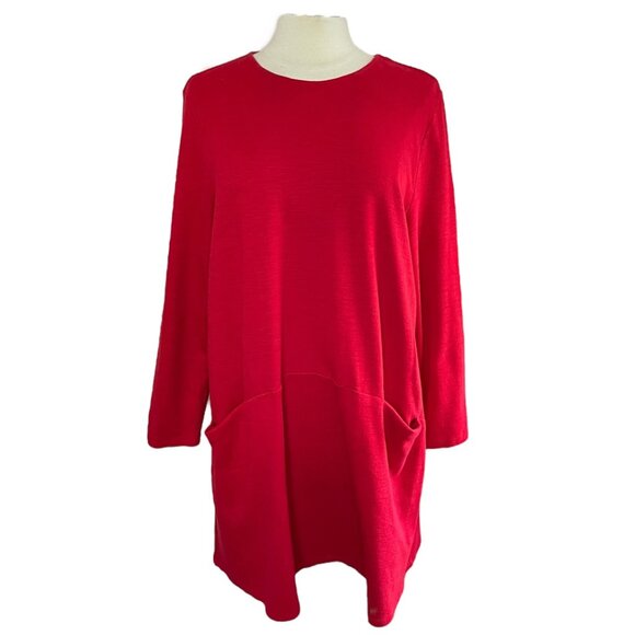 J.JILL PURE JILL Red Stretch Knit Long-Sleeve Shift Dress with Pockets, XL - Picture 1 of 10